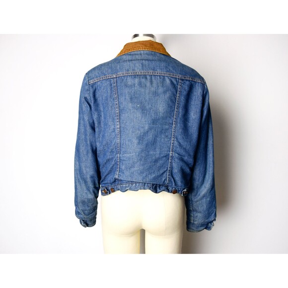 1970s Wrangler Denim Jacket Size Small 70s Faux Fur Lined Jean Jacket Denim Coat - Picture 5 of 10